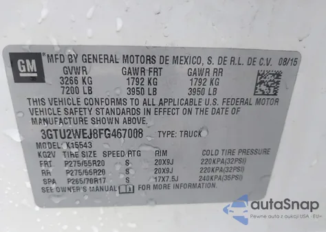 2015 GMC Sierra 1500 Denali from USA, damaged, VIN 3GTU2WEJ8FG467008